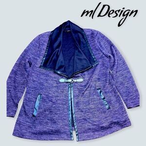 ml Design Knit Purple Cardigan with pockets- faux Leather edging sz 3
